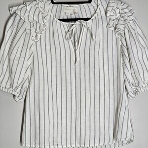 Caballero Anthropologie Cloe Peasant Blouse Boho Romantic Striped Puff Sleeve XS